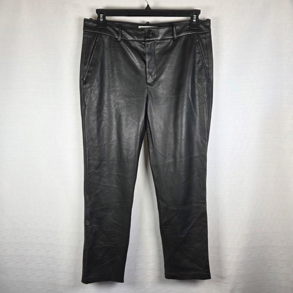 Zara Faux Leather Ankle Pants Black Women's Large Festival Contemporary - Picture 2 of 7